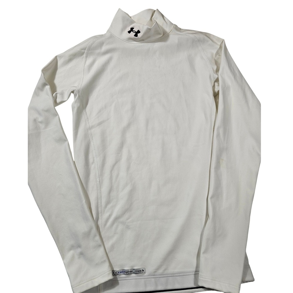 Under Armour ColdGear Mock Neck Compression Shirt Mens Small White Long Sleeve